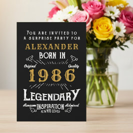 Convites 40th Birthday Born 1986 Black Gold Retro Vintage