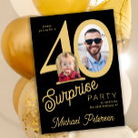 Convites 40th birthday photo black gold 40 years party<br><div class="desc">Trendy bold typography 40th birthday surprise party invitation with 2 photos and modern retro style script. Easy to personalize with your text and pictures.</div>