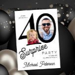 Convites 40th birthday photo white black 40 years party<br><div class="desc">Trendy bold typography 40th birthday surprise party invitation with 2 photos and modern retro style script. Easy to personalize with your text and pictures.</div>
