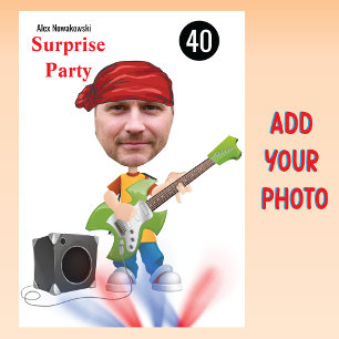 Convites 40th Mens 🎸 🤣 Rockstar Birthday Guitar Funky Div