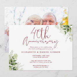 Convites 40th Wedding Anniversary Greenery Floral Photo