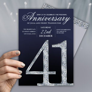 Convites 41º Aniversário Diamante Azul Marinho Prata