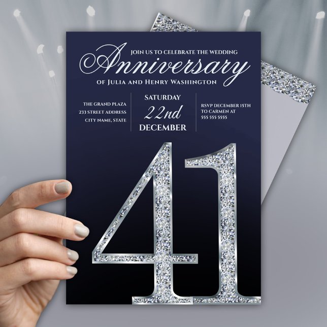 Convites 41º Aniversário Diamante Azul Marinho Prata (Criador carregado)