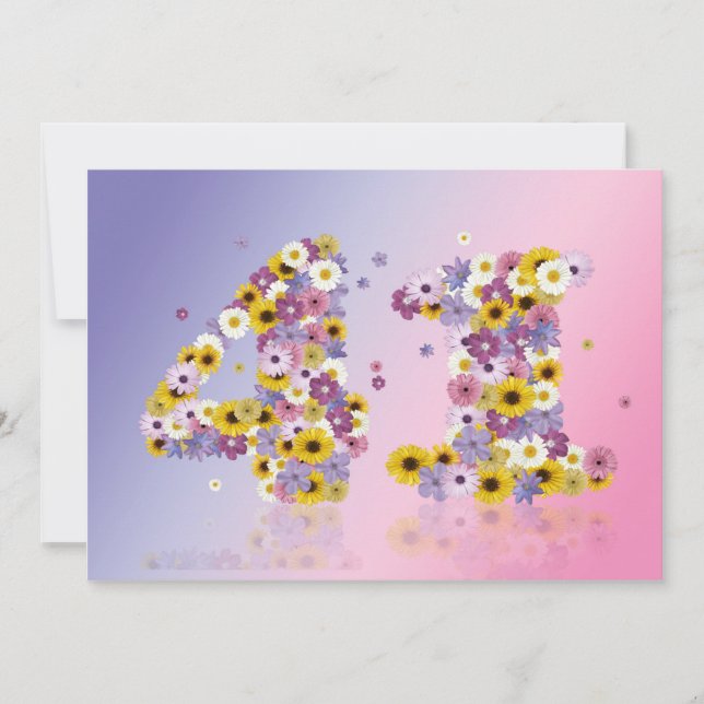 Convites 41Festa de aniversário, com letras floridas (Frente)