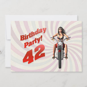 Convites 42ª festa de aniversário com uma menina numa mot
