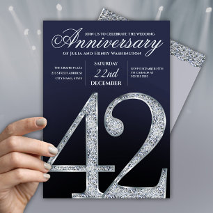 Convites 42º Aniversário Diamante Prata Azul-Marinho