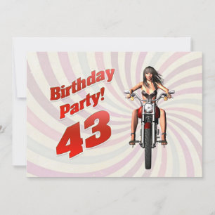Convites 43ª festa de aniversário com uma menina numa moto