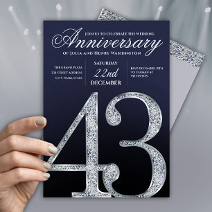 Convites 43º Aniversário Diamante Prata Azul Marinho