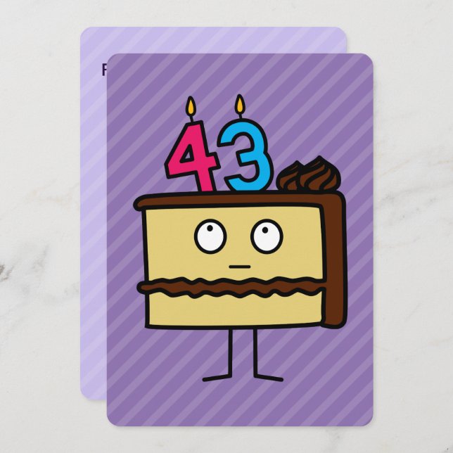 Convites 43º Bolo de Aniversário com Velas (Frente/Verso)