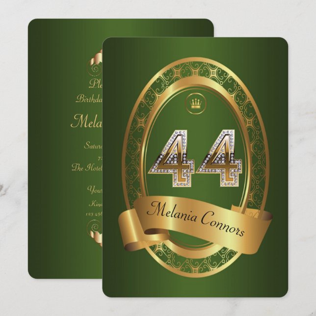 Convites 44, mulher festa de aniversário, cor elegante (Frente/Verso)