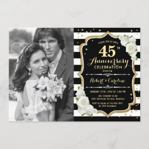 Convites 45º Aniversário com Foto - Dourado Preto