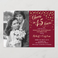 45º Aniversário com Foto - Dourado Rubi Vermelho