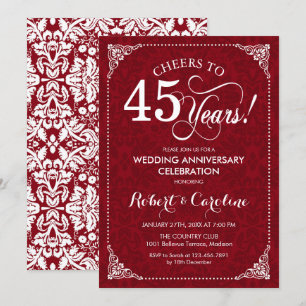 Convites 45º Aniversário de Casamento - Damasco Branco Verm