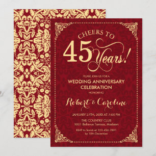 Convites 45º Aniversário de Casamento - Damasco Dourado Ver