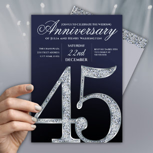 Convites 45º Aniversário Diamante Prata Azul Marinho