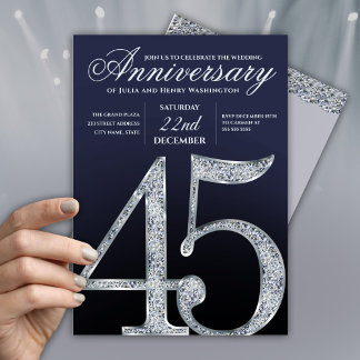 Convites 45º Aniversário Diamante Prata Azul Marinho