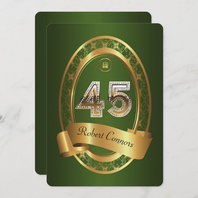 Convites 45º,festa de aniversário homem, elegante cor (Frente/Verso)