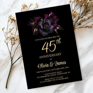 Convites 45.º Aniversário do Preto Purple Floral