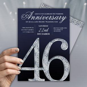 Convites 46º Aniversário Diamante Prata Azul Marinho