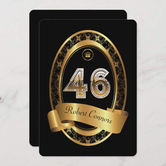 Convites 46º,homem festa de aniversário, cor elegante (Frente/Verso)