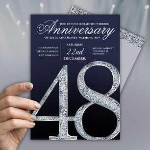 Convites 48º Aniversário Diamante Prata Azul Marinho