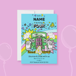 Convites 4.º aniversário do Rainbow Hot Rod precisa de 4 ve