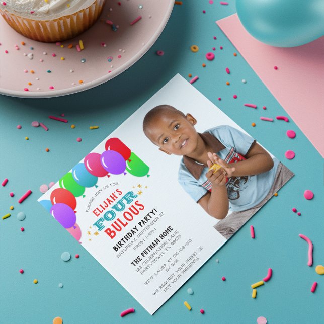 Convites 4.º Balão Azul - 4.º aniversário Foto Azul (Criador carregado)