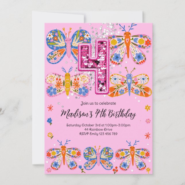 Convites 4.º Borboleta de Aniversário (Frente)
