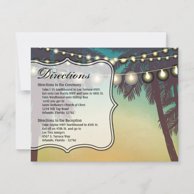 Convites 4.25x5.5 Direction Card Beach Sunset Palm Trees Ru (Frente)