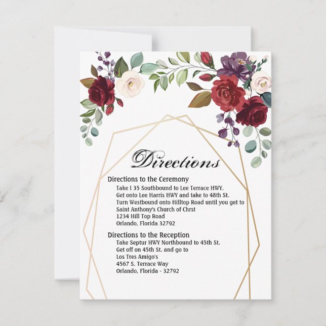 Convites 4.25x5.5 Placa de Direção Rosas brancas Douradas G (Frente)