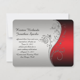 Convites 4.25x5.5 Vermelho Preto Prata Flor Pós Casamento