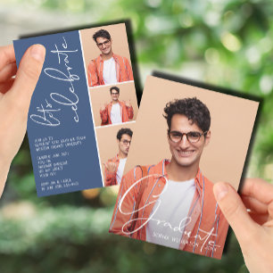 Convites 4 Azul de Graduação de Colagem de Fotos