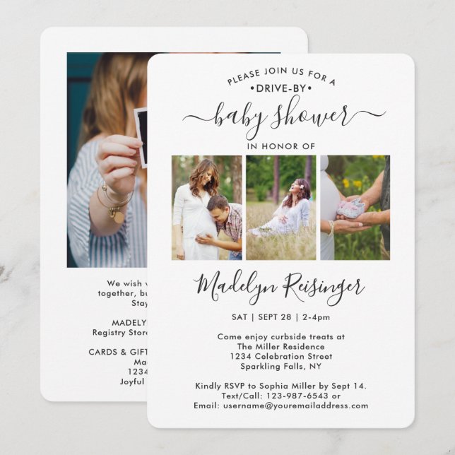 Convites 4 Chá de fraldas de Distância Social Drive-By (Frente/Verso)