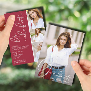 Convites 4 Crimson De Graduação De Colagem De Fotos