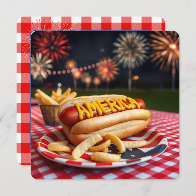 Convites 4 de julho American Hot Dog (Frente/Verso)