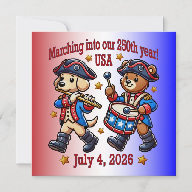 Convites 4 de julho Aniversário de 250 anos Semiquincentená (Frente)