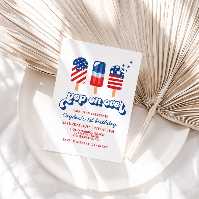 Convites 4 de julho Azul Branco Vermelho Aniversário (Criador carregado)