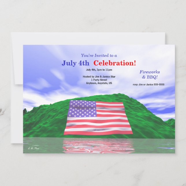 Convites 4 de julho Celebração da bandeira dos EUA e Colina (Frente)