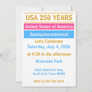 Convites 4 de Julho de 2026 EUA 250 Anos Semiquincentenário