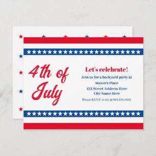 Convites 4 de julho, estrelas e tiras brancas e azuis