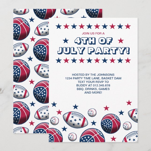 Convites 4 de julho Festas de Esporte do Partido (Frente/Verso)