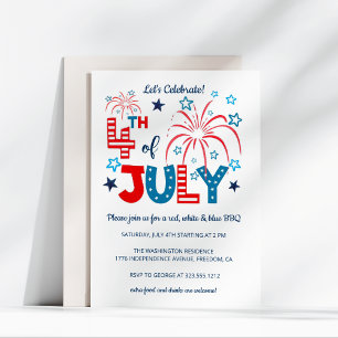 Convites 4 de julho Fogos de artifício, estrelas e CHURRASC