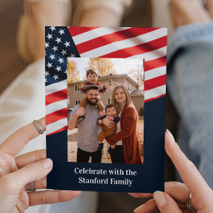 Convites 4 de julho Partido Americano Flag com Family Photo