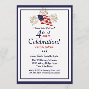 Convites 4 de julho Partido EUA Bandeira Dourado Fireworks 