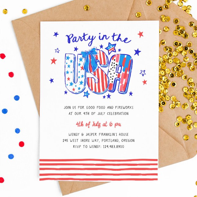 Convites 4 de julho Partido nos EUA (4th of July party in the USA invitation)