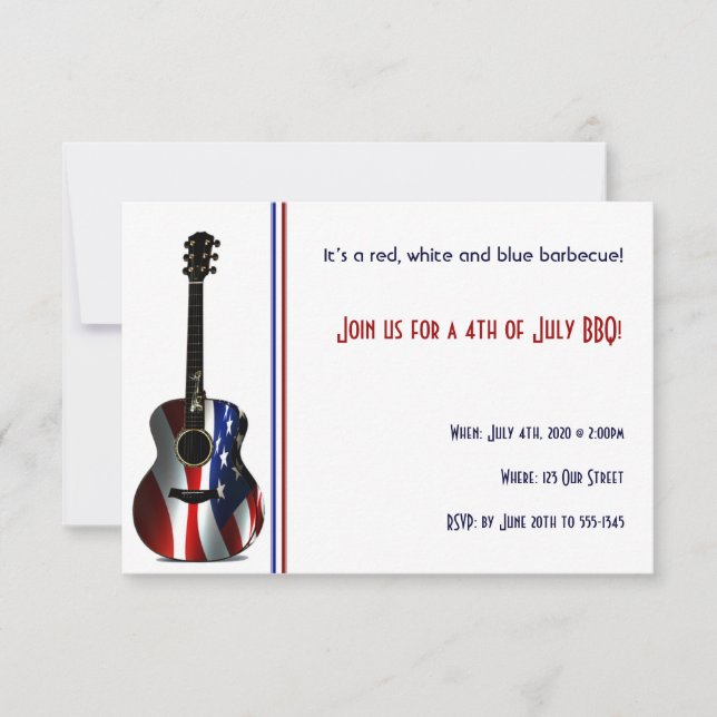 Convites 4 de julho Patriotic Flag Guitar (Frente)