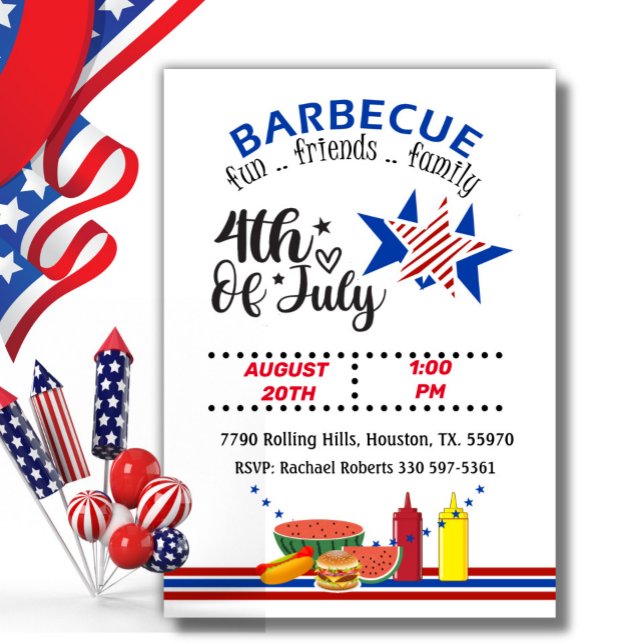 Convites 4 De Julho, Red White E Blue Patriotic Barbecue (Criador carregado)
