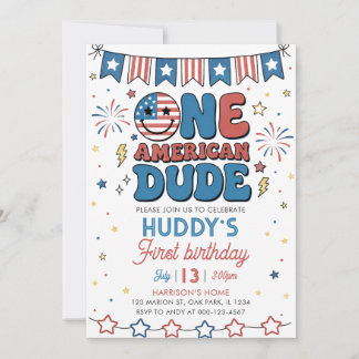 Convites 4 de Julho Um Cara Americano Menino 1º Aniversário