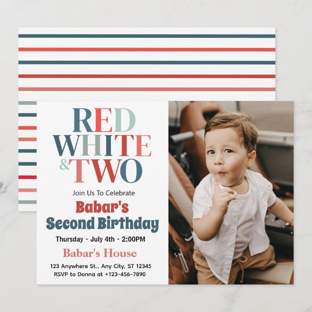 Convites 4 de Julho Vermelho Branco e Dois Meninos 2º Anive (Frente/Verso)
