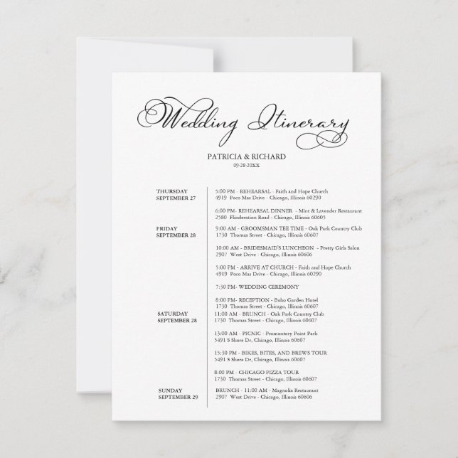 Convites 4 Dias de Fim de Semana de Casamento Script Elegan (Frente)